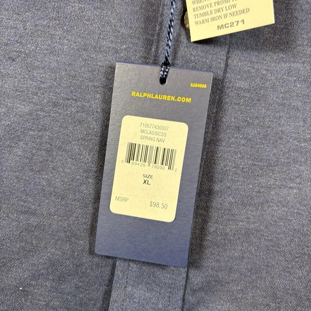 NWT Polo Ralph Lauren Knit Dress Shirt Mens XL Navy Blue Long Sleeve Button Up